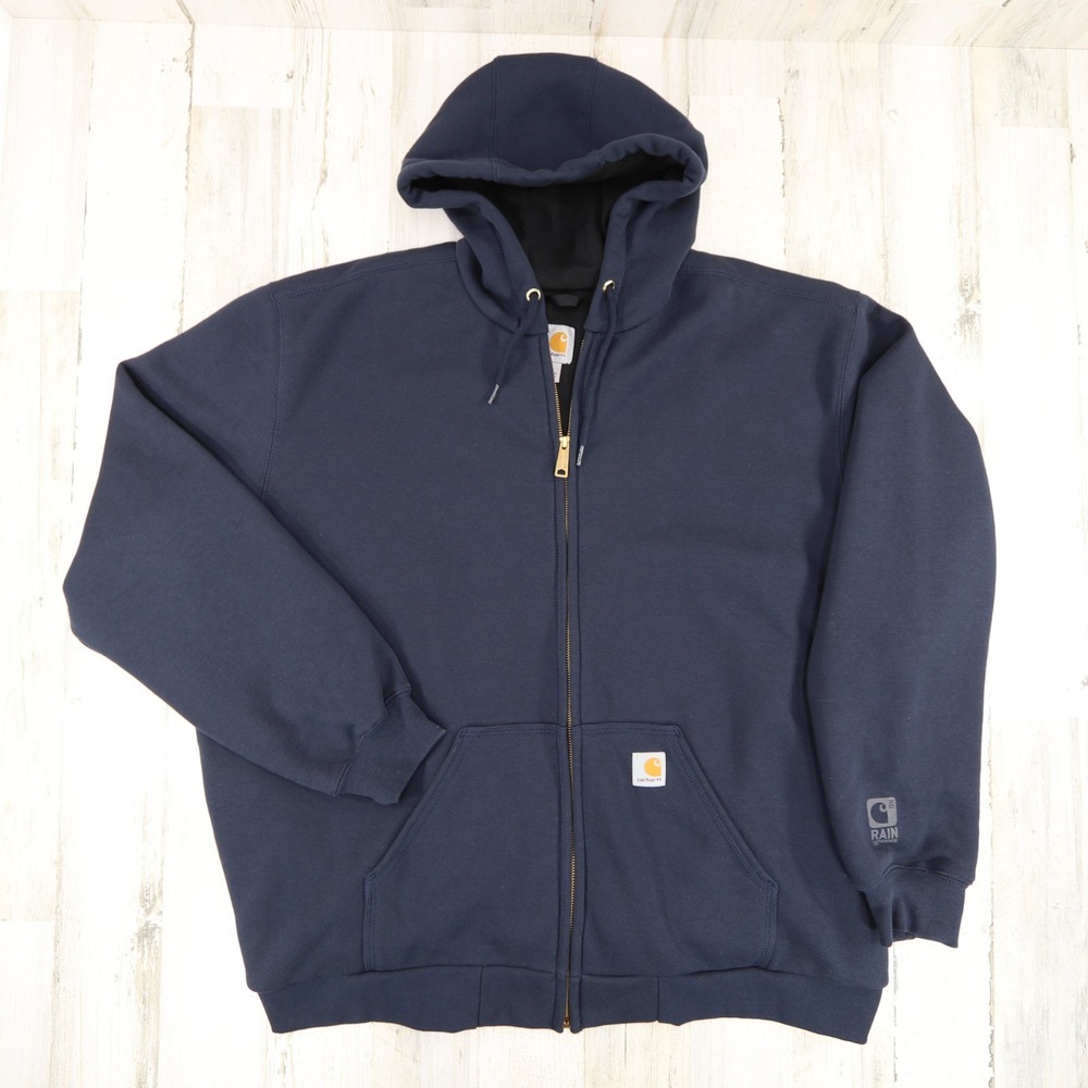 Carhartt Rain Defender Zip Hoodie Mens XL Blue Rutland Thermal Lined